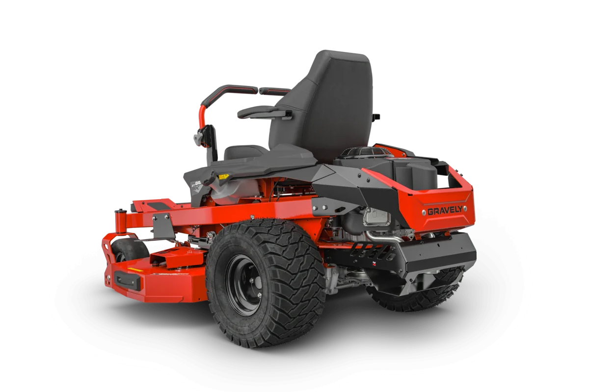 Red riding lawn mower on a white background