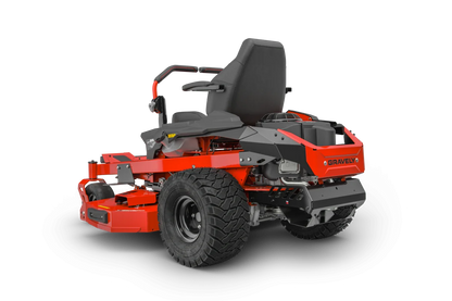 Red riding lawn mower on a white background