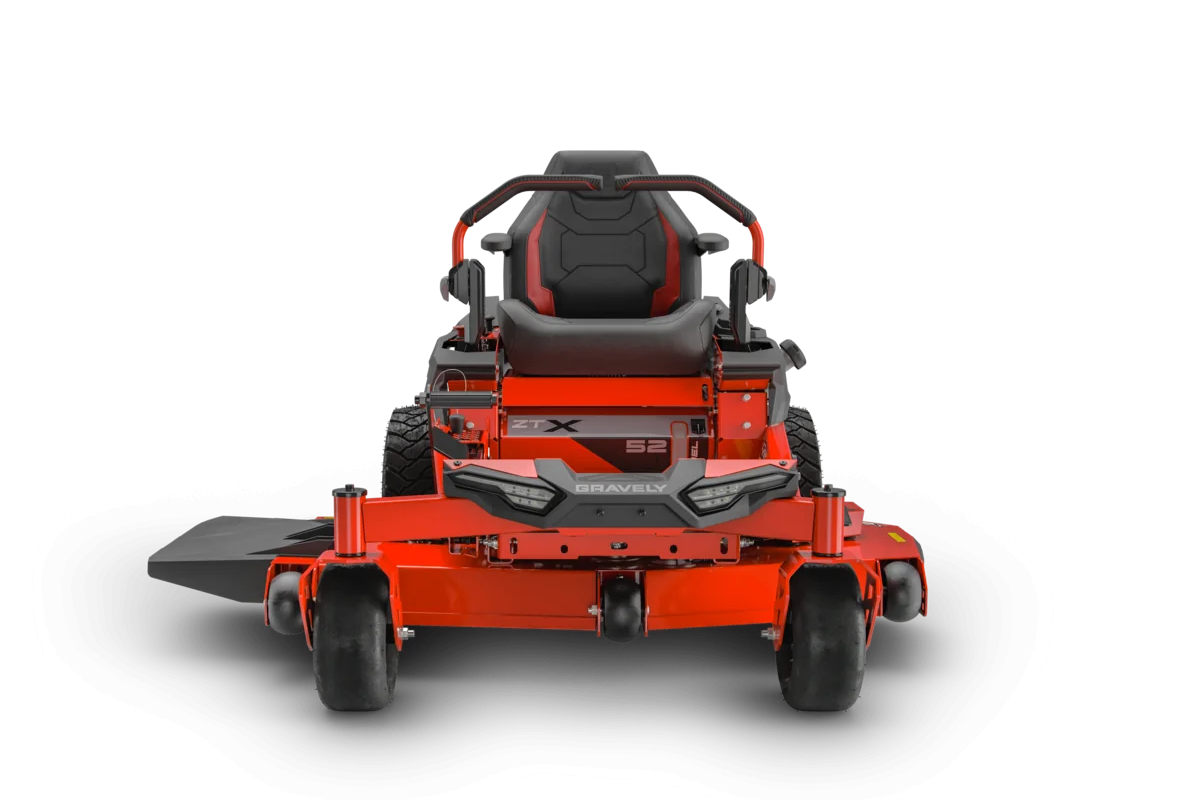 Red riding lawn mower on a white background