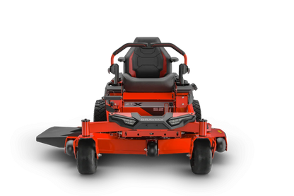 Red riding lawn mower on a white background