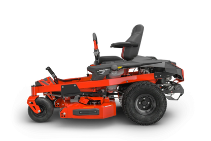 Red riding lawn mower on a white background
