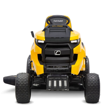Yellow and black Cub Cadet lawn mower on a white background