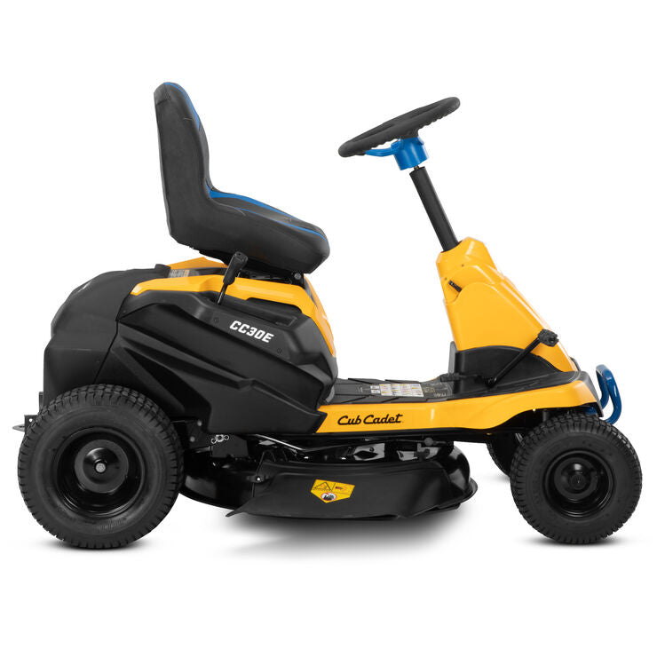 Yellow and black Cub Cadet riding lawn mower on a white background