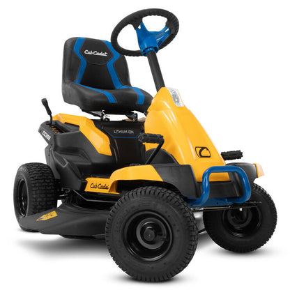 Yellow and black Cub Cadet riding lawn mower on a white background