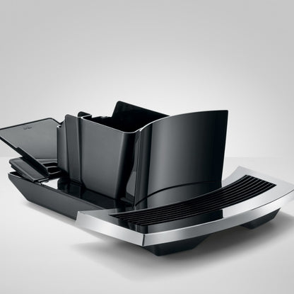 Black and silver kitchen knife block on a white background