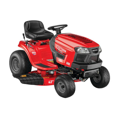 Red riding lawn mower on a white background