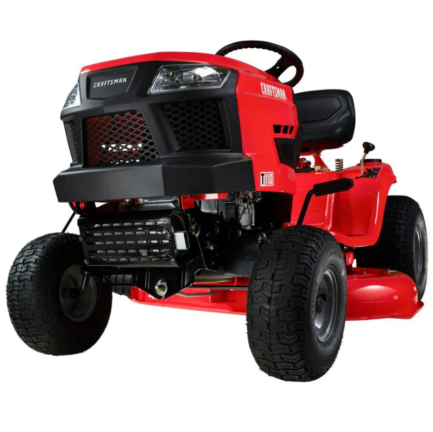 Red riding lawn mower on a white background