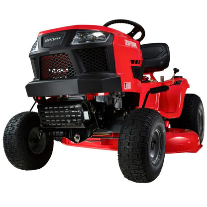 Red riding lawn mower on a white background