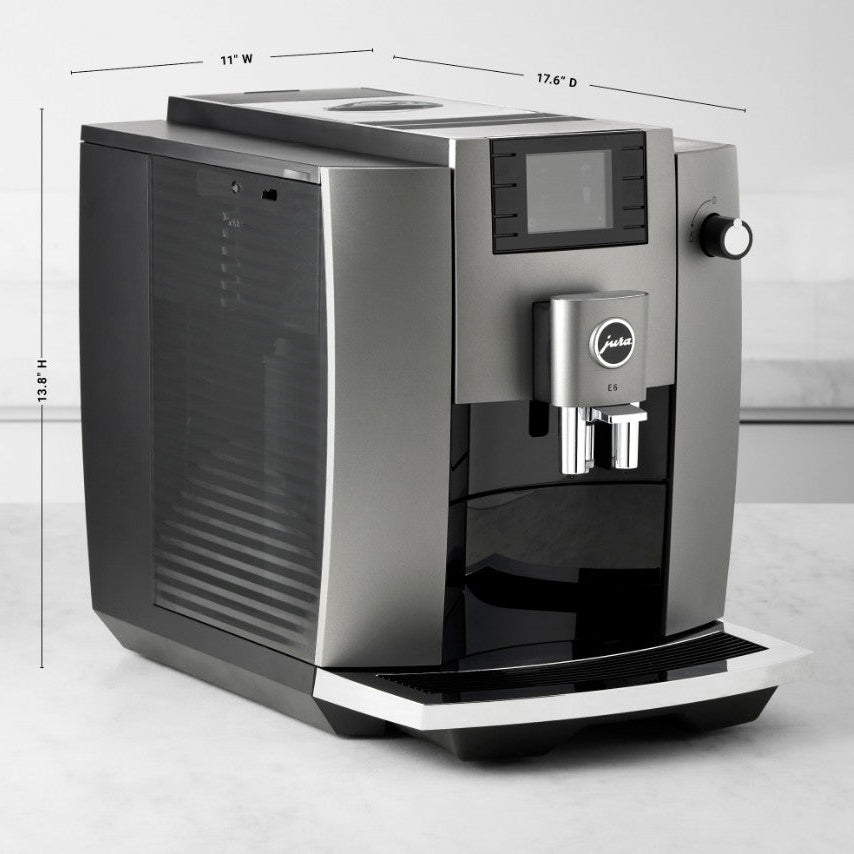 Coffee machine with dimensions on a white background