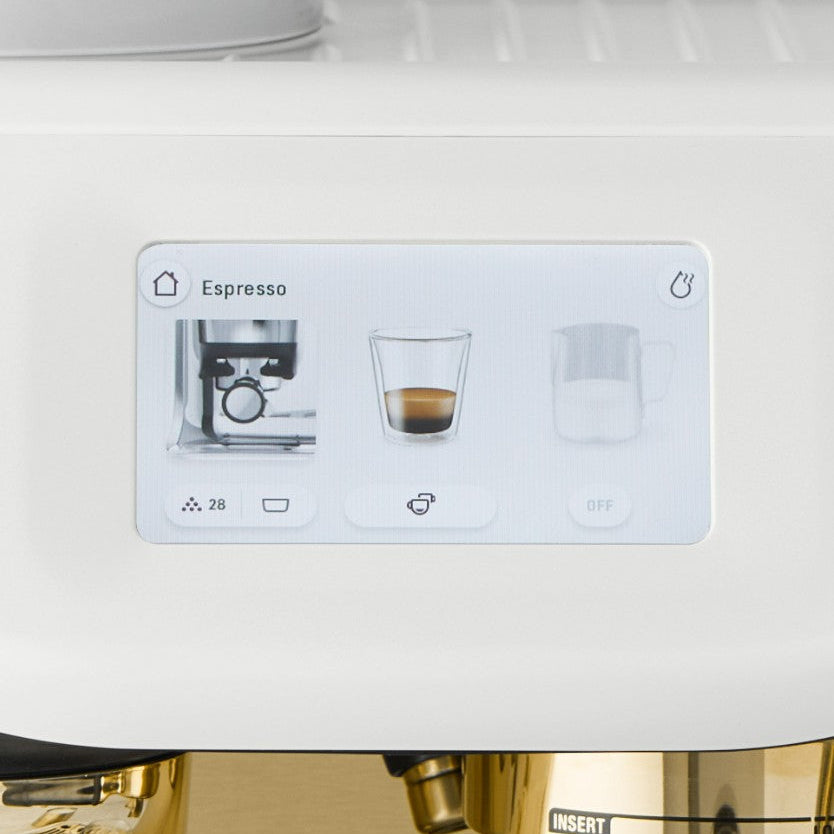 Digital display on a coffee machine showing an espresso setting.