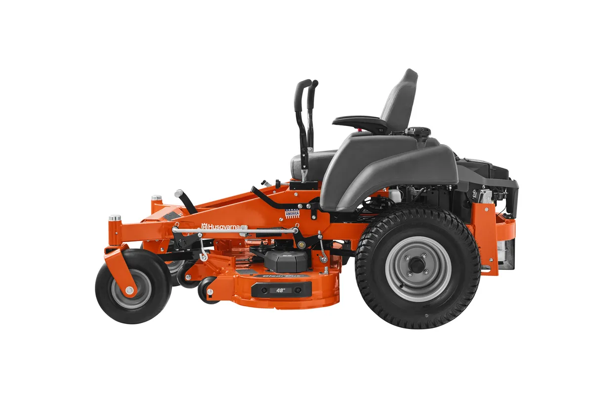 Orange lawn mower on a white background
