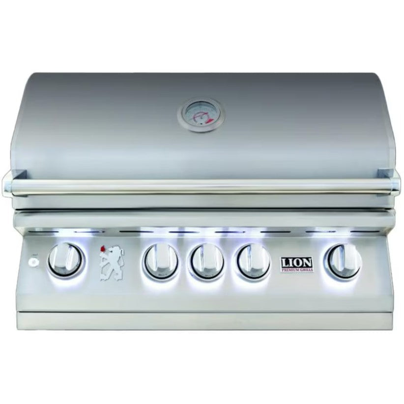 Stainless steel grill with LED lights on a white background