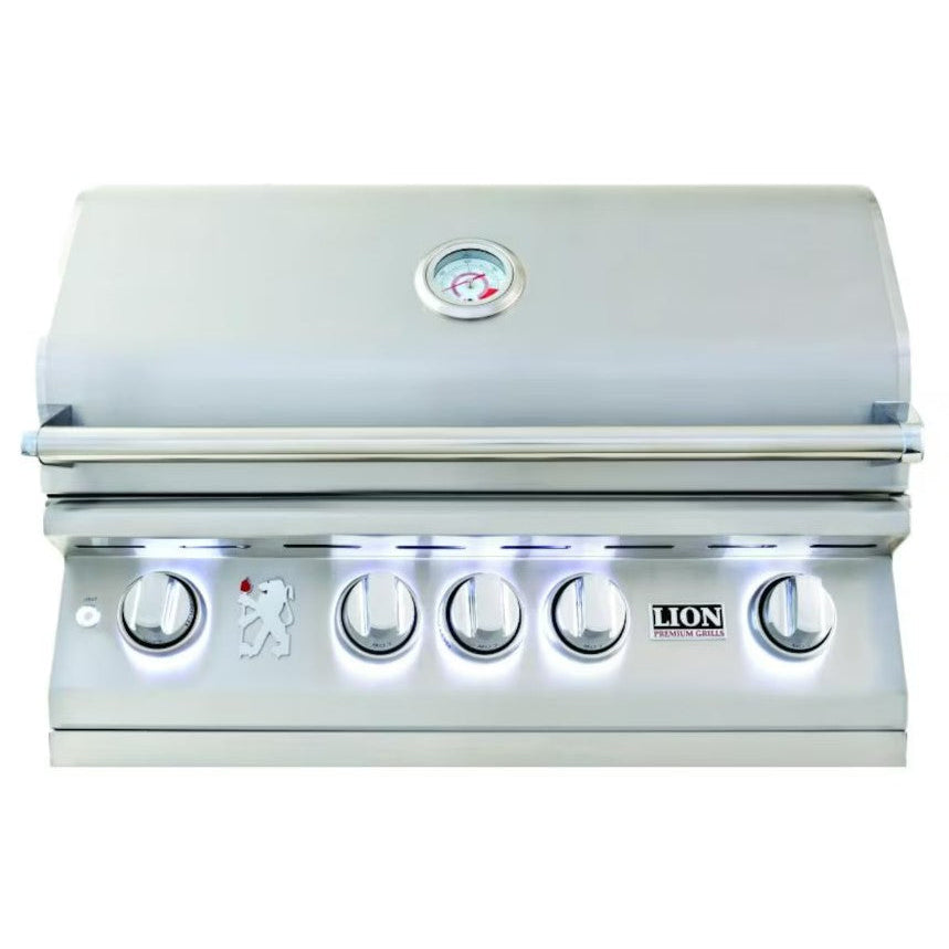 Stainless steel grill with LED lighting on a white background