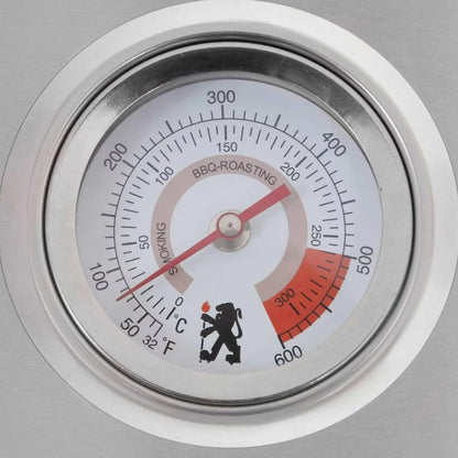 Temperature gauge for BBQ with a white border on a gray background