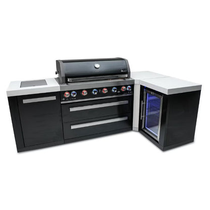 Outdoor kitchen grill and refrigerator combo on a white background