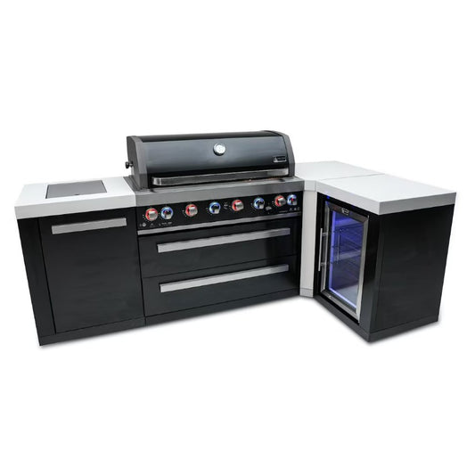 Outdoor kitchen grill and refrigerator combo on a white background