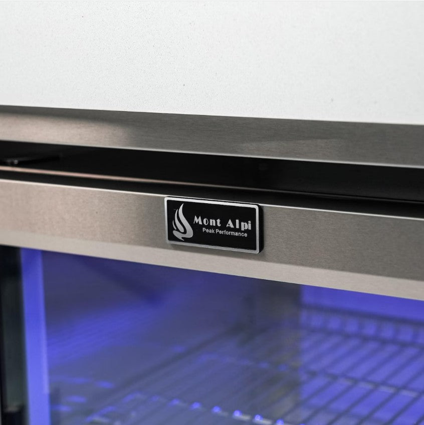 Stainless steel appliance with Mont Alpi logo on a white background