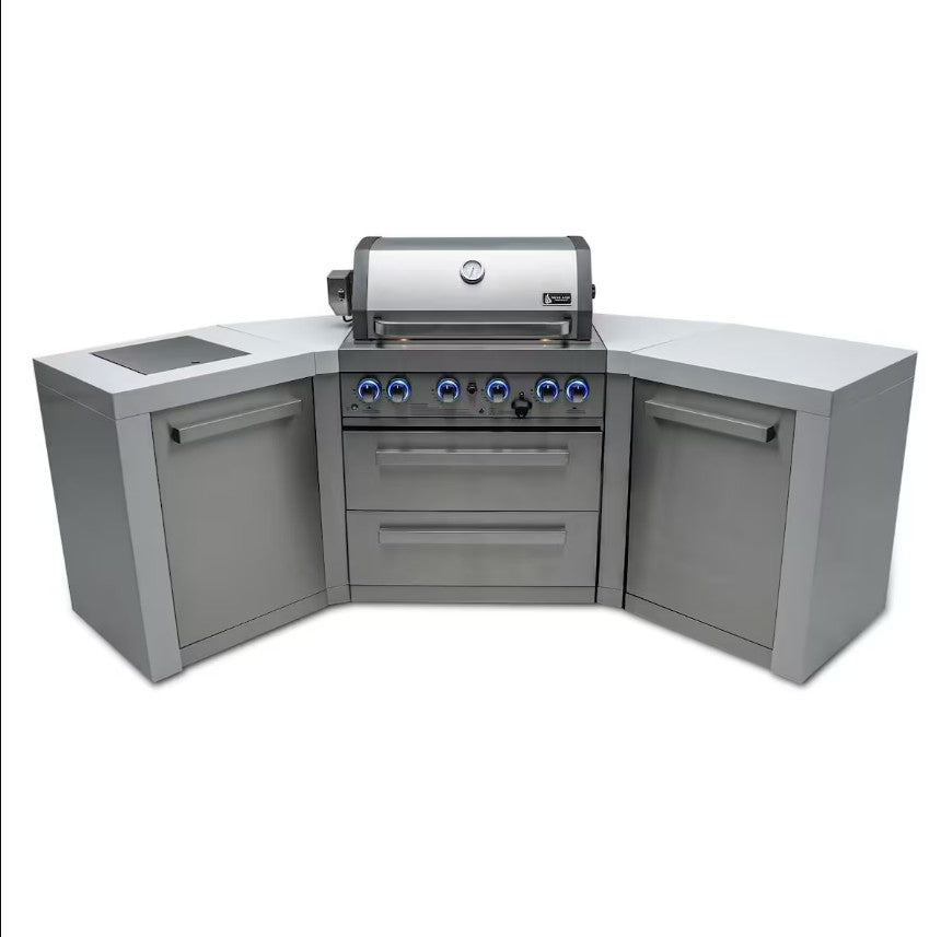 Outdoor kitchen grill with cabinets on a white background