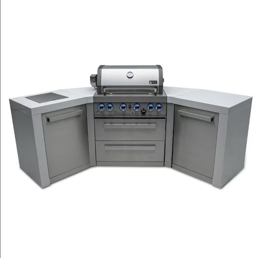 Outdoor kitchen grill with cabinets on a white background