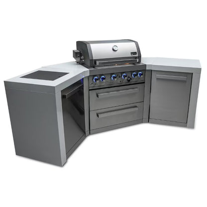 Outdoor kitchen grill with cabinets on a white background