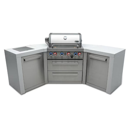 Outdoor kitchen grill with cabinets on a white background